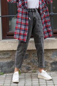 Modalamelif  Üstten Cepli Kot Pantolon Füme