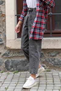 Modalamelif  Üstten Cepli Kot Pantolon Füme