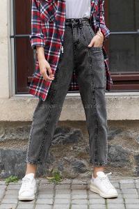 Modalamelif  Üstten Cepli Kot Pantolon Füme