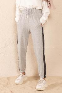 Modalamelif Yanları File Detaylı Eşofman Gri