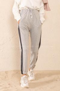 Modalamelif Yanları File Detaylı Eşofman Gri