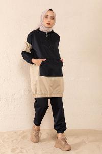 Modalamelif Yarım Fermuarlı Garnili Spor Takım Lacivert