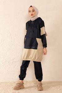 Modalamelif Yarım Fermuarlı Garnili Spor Takım Lacivert