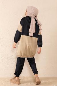 Modalamelif Yarım Fermuarlı Garnili Spor Takım Lacivert