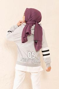 Modalamelif Yarım Fermuarlı Kol Garnili Tunik Gri