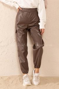 Modalamelif Bel Lastikli Deri Kargo Pantolon Kahve