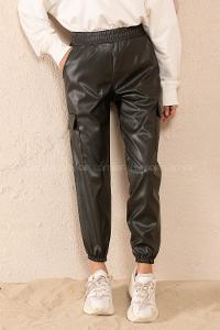 Modalamelif Bel Lastikli Deri Kargo Pantolon Zümrüt