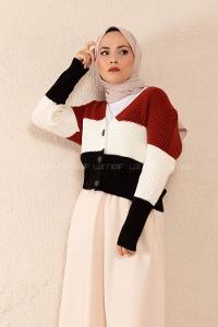 Modalamelif Çok Renkli Triko Hırka Tarçın