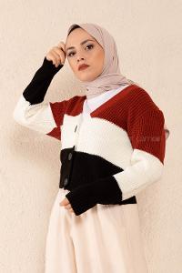 Modalamelif Çok Renkli Triko Hırka Tarçın