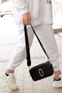 Lamelif Deri Görünümlü Metal Detay Trok Çanta Siyah