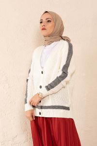 Modalamelif Önü Düğmeli Garnili Hırka Ekru