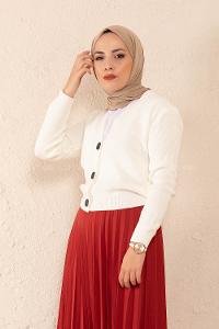 Modalamelif Önü Düğmeli Kısa Hırka Beyaz