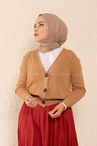 Modalamelif Önü Düğmeli Kısa Hırka Camel