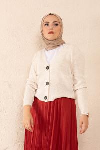 Modalamelif Önü Düğmeli Kısa Hırka Ekru