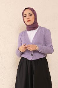 Modalamelif Önü Düğmeli Kısa Hırka Lila