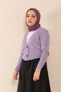 Modalamelif Önü Düğmeli Kısa Hırka Lila