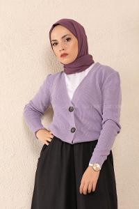 Modalamelif Önü Düğmeli Kısa Hırka Lila