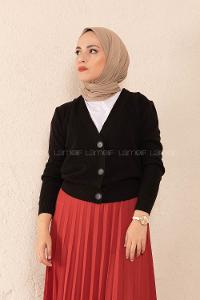 Modalamelif Önü Düğmeli Kısa Hırka Siyah