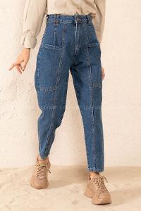 Modalamelif  Üstten Cepli Kot Pantolon Mavi