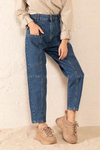 Modalamelif  Üstten Cepli Kot Pantolon Mavi