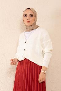 Modalamelif Düşük Kol Triko Hırka Ekru