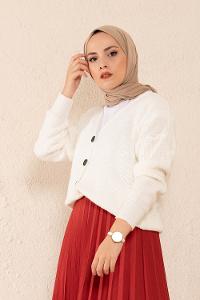 Modalamelif Düşük Kol Triko Hırka Ekru