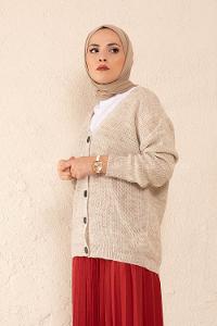 Modalamelif Düşük Kol Triko Hırka Taş