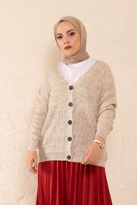 Modalamelif Düşük Kol Triko Hırka Taş