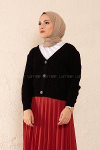 Modalamelif Ön Düğmeli Çift Cep Triko Hırka Siyah