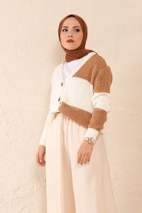 Modalamelif Parça Renkli Hırka Camel