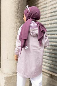 Modalamelif Eteği Lastikli Kapşonlu Yağmurluk Lila