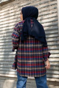 Modalamelif Tek Cepli Ekose Oduncu Gömlek Bordo İndigo