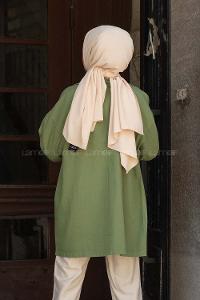 Modalamelif Düğmeli Büyük Yaka Detaylı Ceket Yeşil