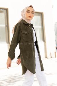 Modalamelif Çift Cepli Önü Düğmeli Ceket Haki