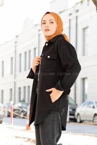 Modalamelif Çift Cepli Önü Düğmeli Ceket Siyah