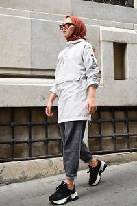 Modalamelif Garnili Yan Fermuarlı Trenç Gri