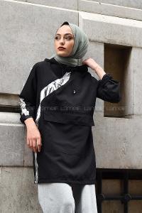 Modalamelif Garnili Yan Fermuarlı Trenç Siyah