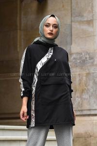 Modalamelif Garnili Yan Fermuarlı Trenç Siyah