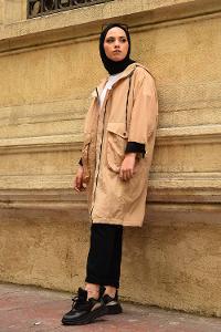 Modalamelif Kapşonlu Körük Cepli Yağmurluk Camel