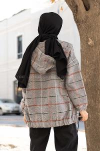 Modalamelif Kol Lastikli Ekose Desen Ceket Gri