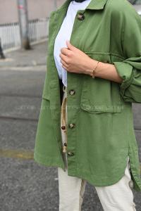 Modalamelif Önü Tahta Düğmeli Büyük Cep Ceket Haki