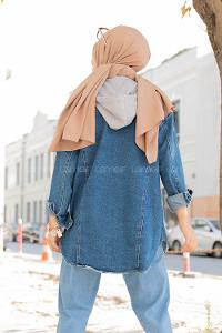 Modalamelif Penye Kapşonlu Kot Ceket Mavi