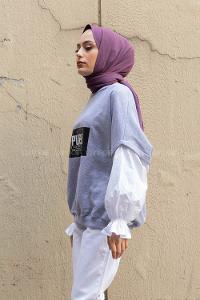 Modalamelif Garnili Balon Kol Sweatshirt Gri