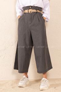 Modalamelif Hasır Kemerli Rahat Pantolon Füme