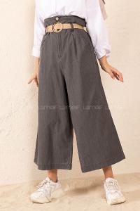 Modalamelif Hasır Kemerli Rahat Pantolon Füme