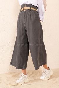 Modalamelif Hasır Kemerli Rahat Pantolon Füme