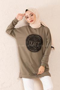 Modalamelif Craft Yazı Baskılı Sweatshirt Haki