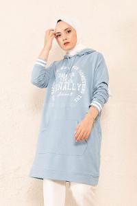 Modalamelif Greather Yazı Baskılı Sweat Tunik Açık Mavi