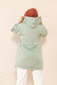 Modalamelif Kanguru Cep Kapşonlu Tunik Çağla Yeşili