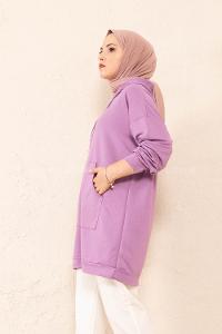 Modalamelif Kanguru Cep Kapşonlu Tunik Lila